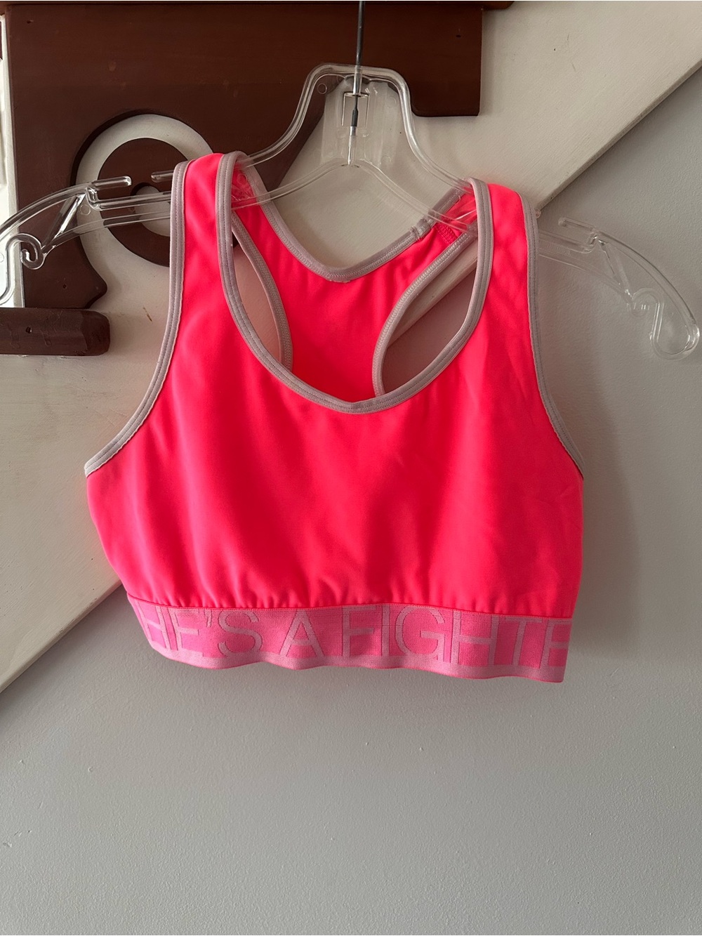 Under Armour Hot Pink Sports Bra with White Trim Breast Cancer